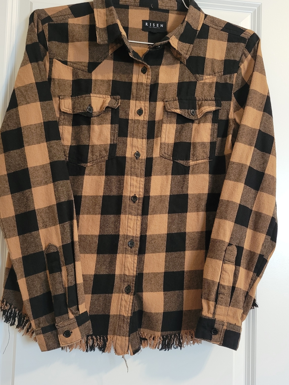 Risen Women’s Tan & Black Buffalo Plaid Button-Down Shirt